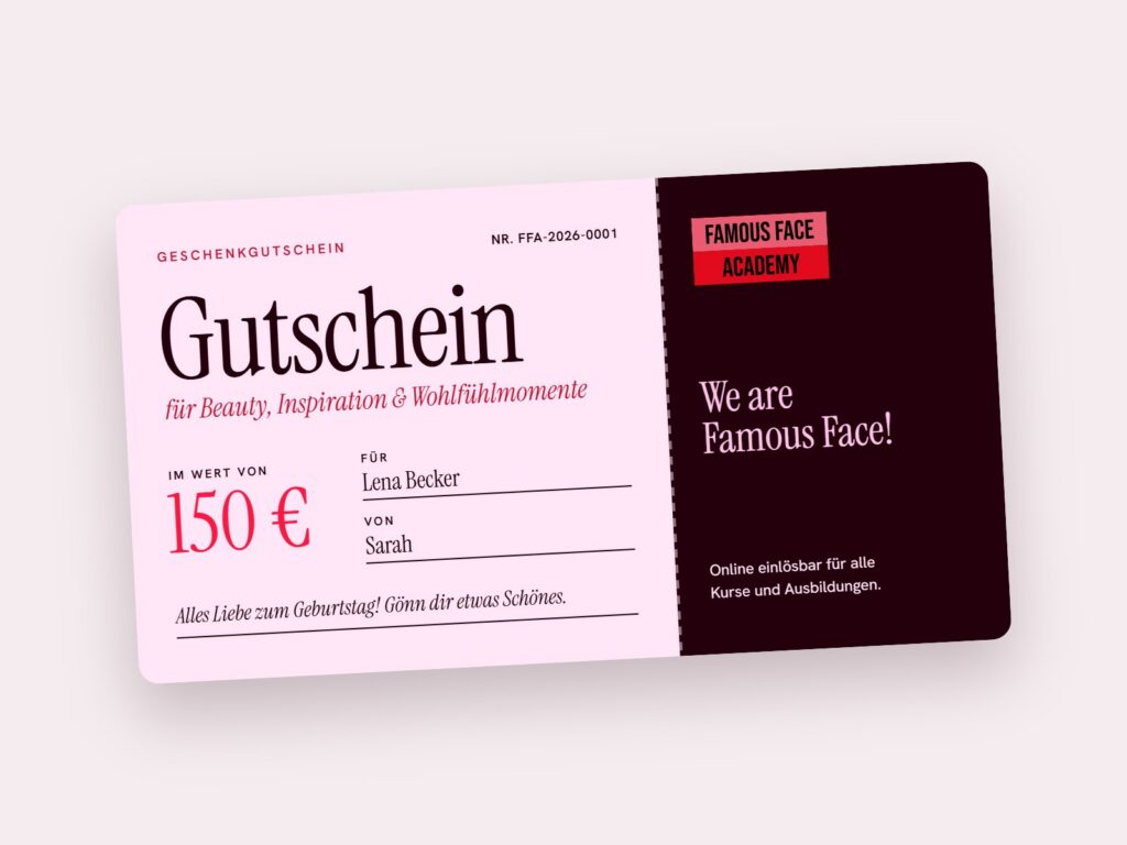 Gutschein der Famous Face Academy im neuen Design